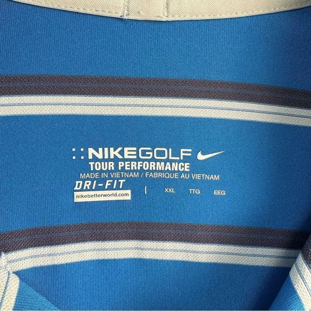 Nike Golf Tour Performance Polo Shirt Blue Stripe Short Sleeve Dri Fit XXL - Picture 3 of 5